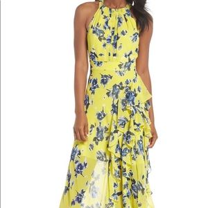 Eliza J Halter Ruffle Maxi Dress